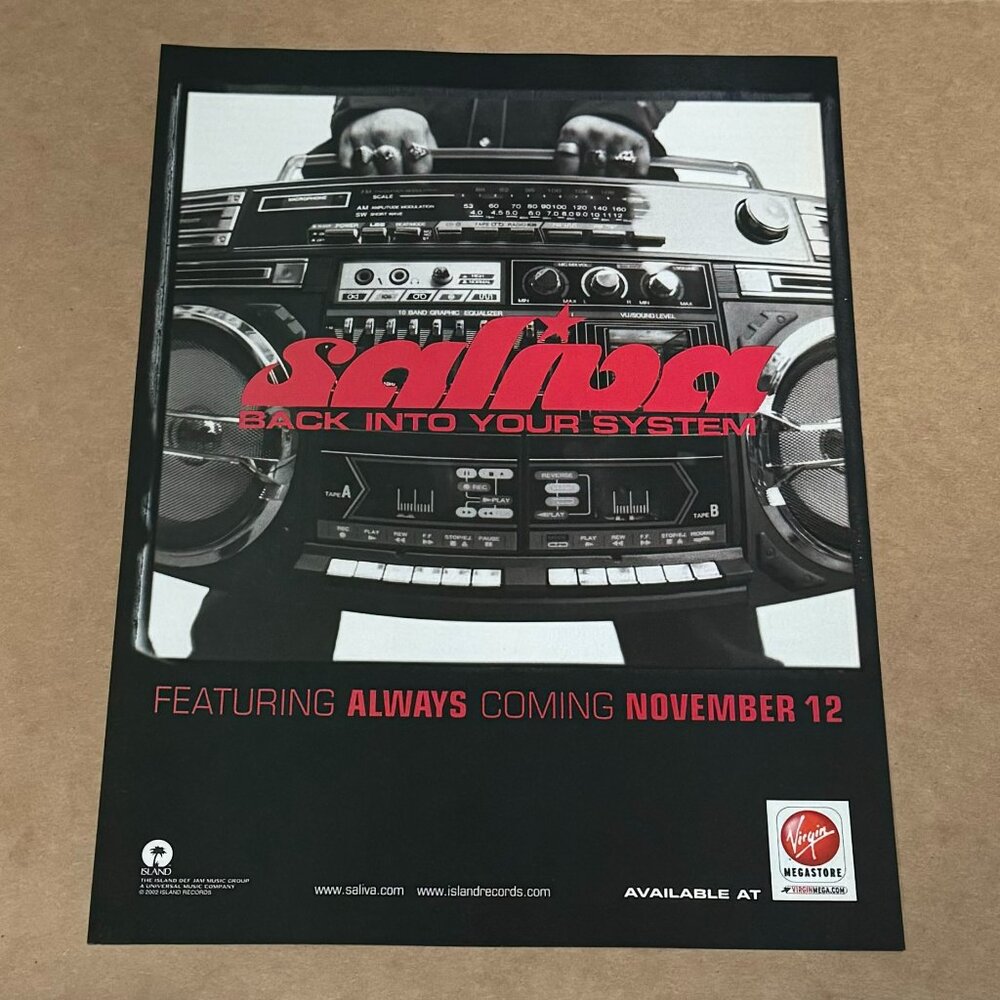 SALIVA - BACK INTO YOUR SYSTEM - 2002 Promo Print Advertisement